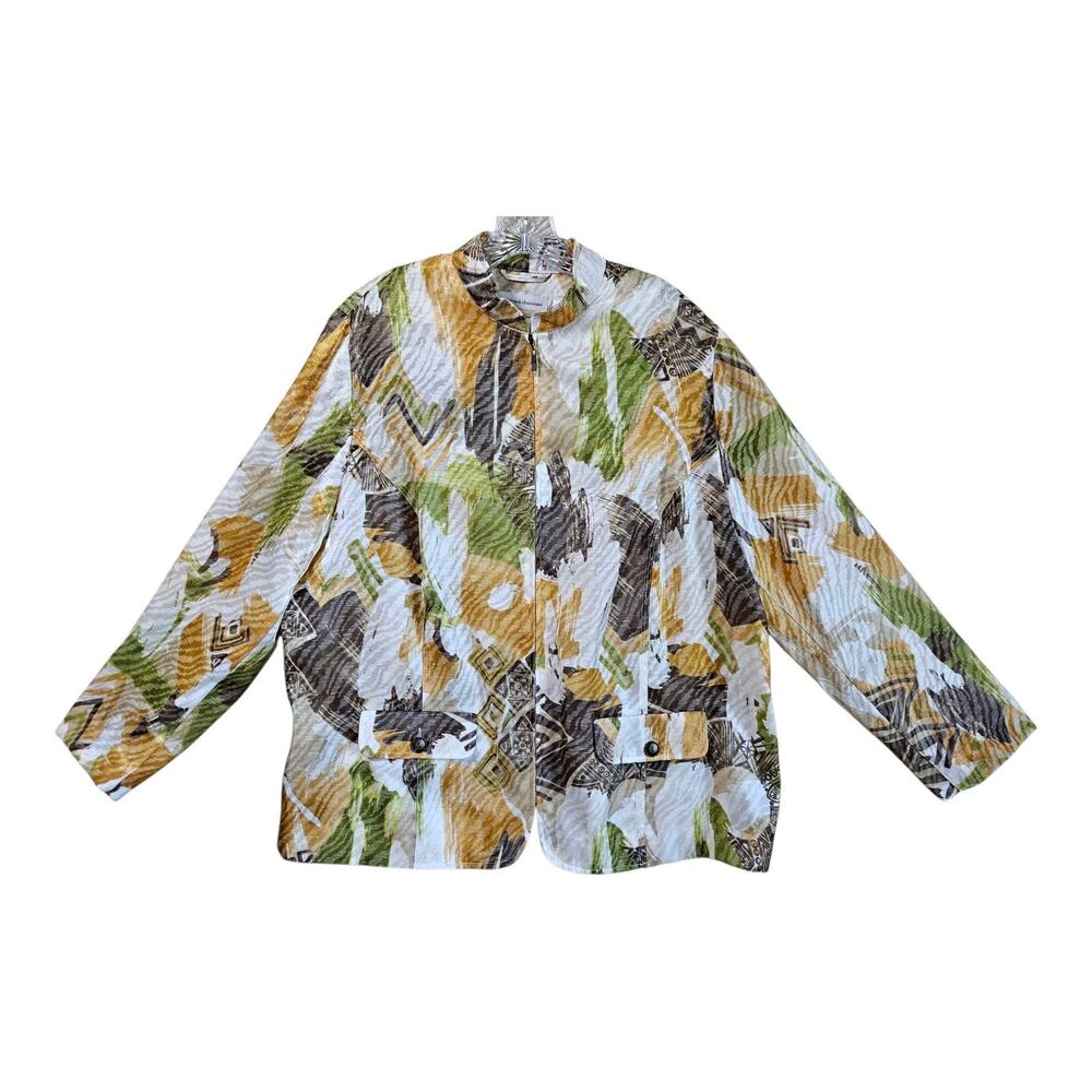 ALFRED DUNNER Women's Plus 18 Jacket Full Zip Satiny Abstract Lightweight 48"